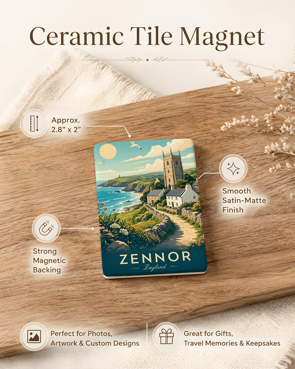 Zennor England Fridge Magnet, Zennor Village Souvenir Magnet, Cornwall UK Travel Gift, English Village Keepsake Magnet