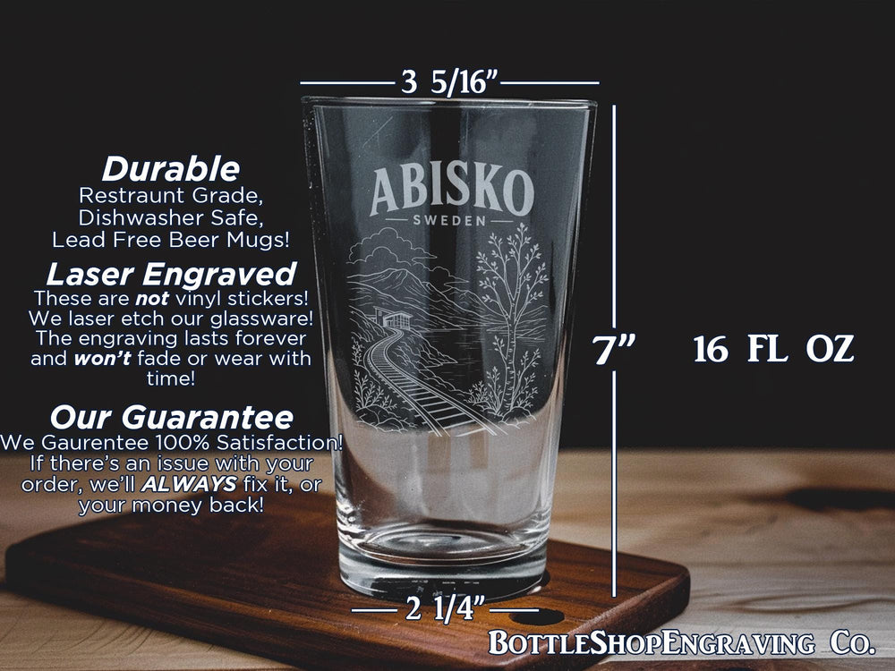 Abisko Sweden Pint Glass, Abisko National Park Souvenir Beer Glass, Swedish Lapland Travel Gift, Scandinavia Adventure Drinkware