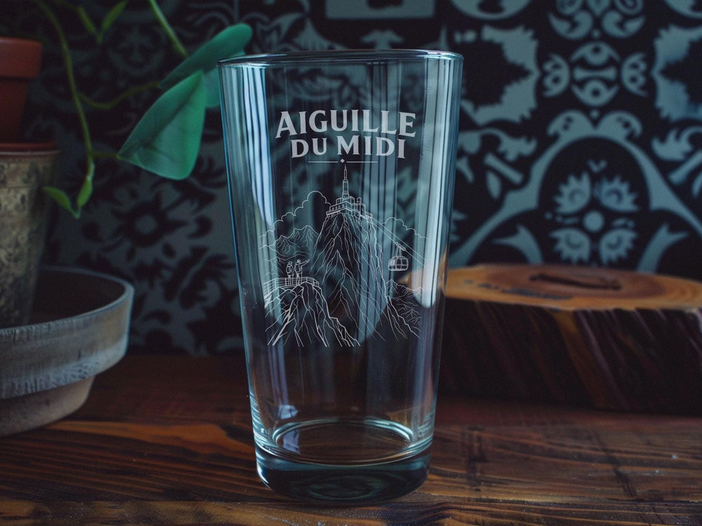 Aiguille du Midi Pint Glass, Chamonix Mont Blanc Mountain Peak Souvenir Beer Glass, Alpine France Travel Gift