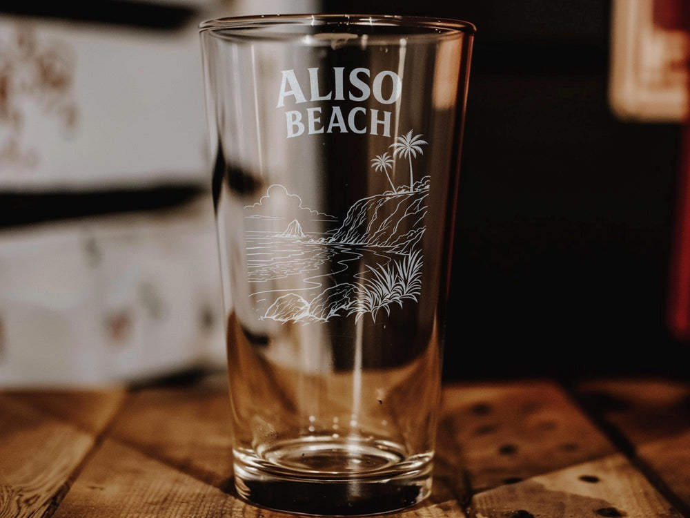 Aliso Beach Pint Glass, California Coast Souvenir Glass, Orange County Beach Gift, Coastal Vacation Drinkware