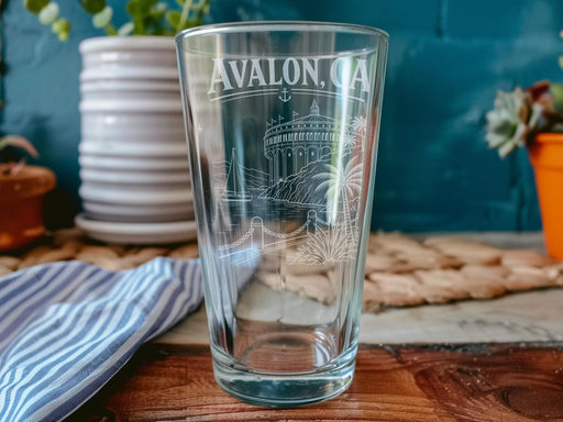Avalon CA Pint Glass, Catalina Island Souvenir Beer Glass, California Coastal Travel Gift, Avalon Harbor Theme Drinkware