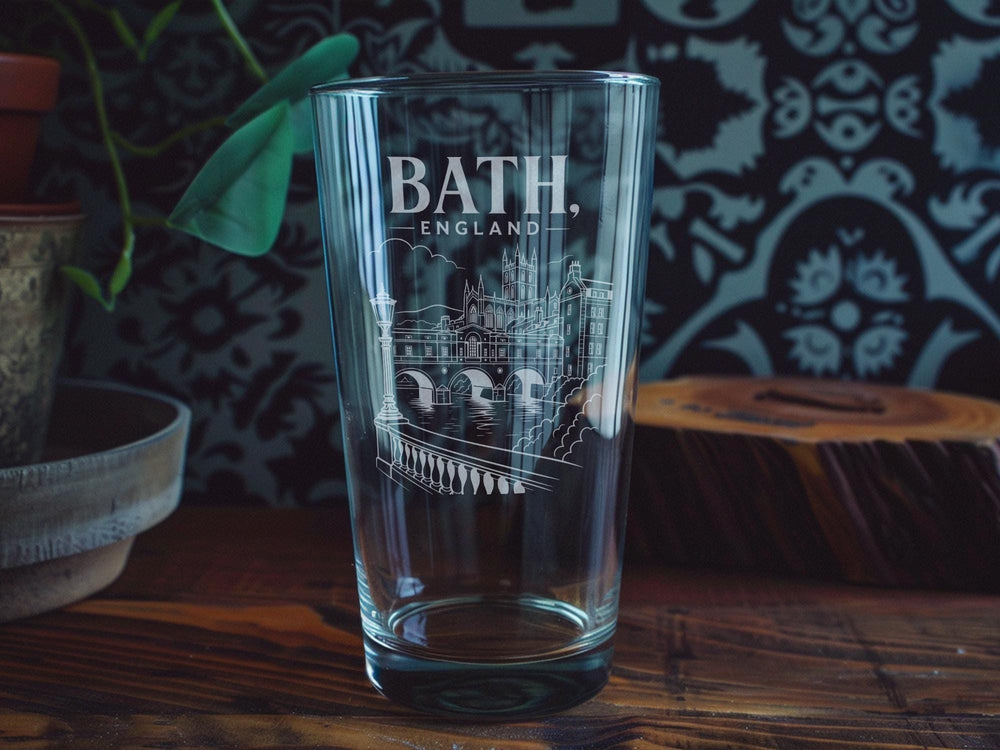 Bath England Pint Glass, Bath City Landmark Souvenir Beer Glass, Bath UK Travel Gift, British Pub Drinkware, Avon River Theme Glass