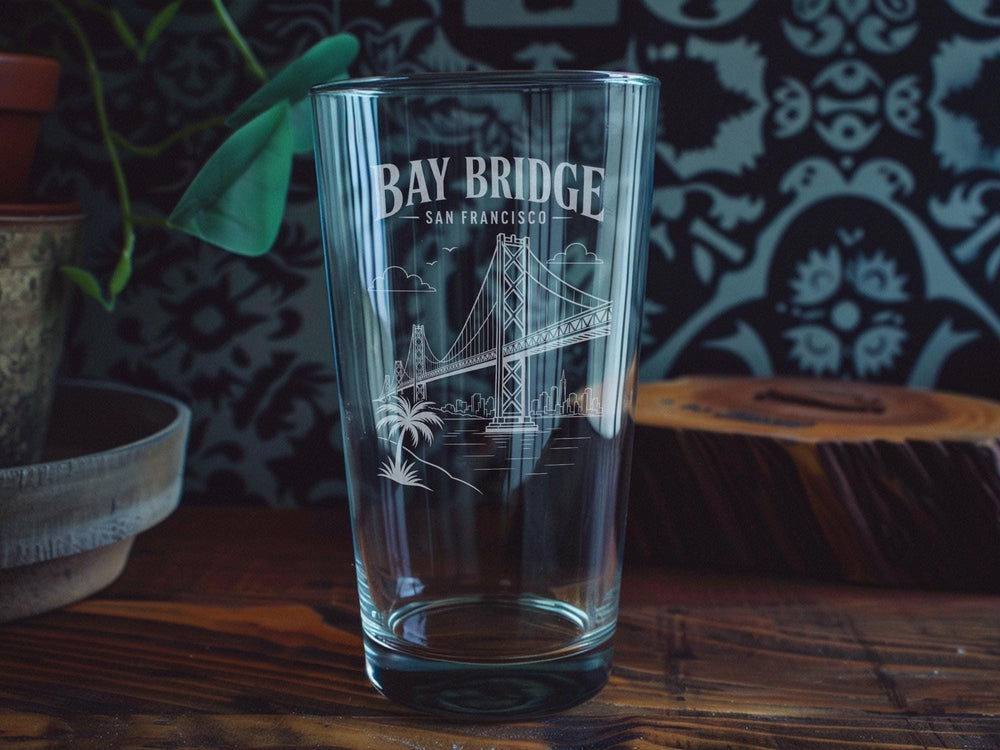 San Francisco Bay Bridge Pint Glass, Bay Bridge Souvenir Glass, San Francisco Landmark Drinkware, California Travel Gift