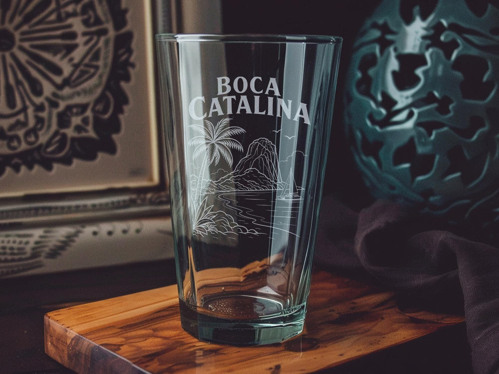 Boca Catalina Pint Glass, Catalina Island Souvenir Beer Glass, Beach Coastal Travel Gift, California Island Vacation Drinkware