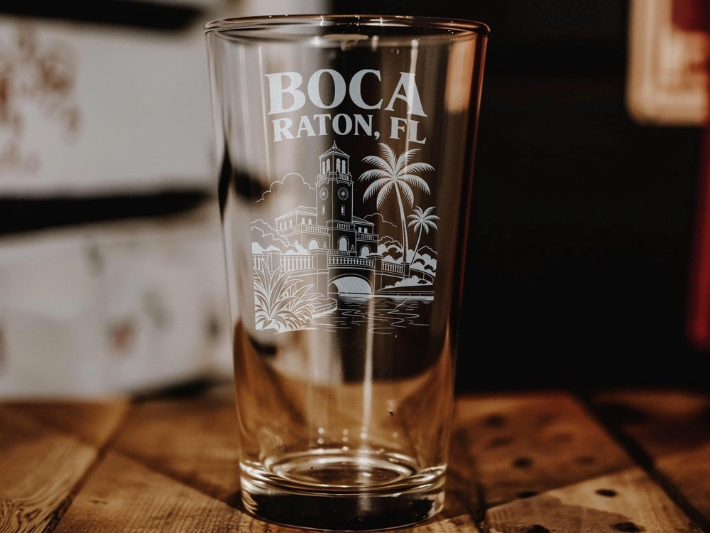 Boca Raton FL Pint Glass, Florida Souvenir Beer Glass, Boca Raton Travel Gift, Coastal Florida Drinkware