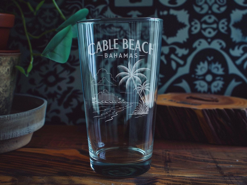 Cable Beach Bahamas Pint Glass, Nassau Beach Souvenir Glass, Caribbean Vacation Drinkware, Bahamas Travel Gift