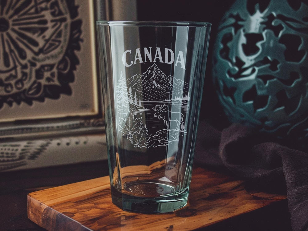 Canada Pint Glass, Canadian Map Pint Glass, Canada Souvenir Beer Glass, Great White North Drinkware, Canada Gift for Travelers