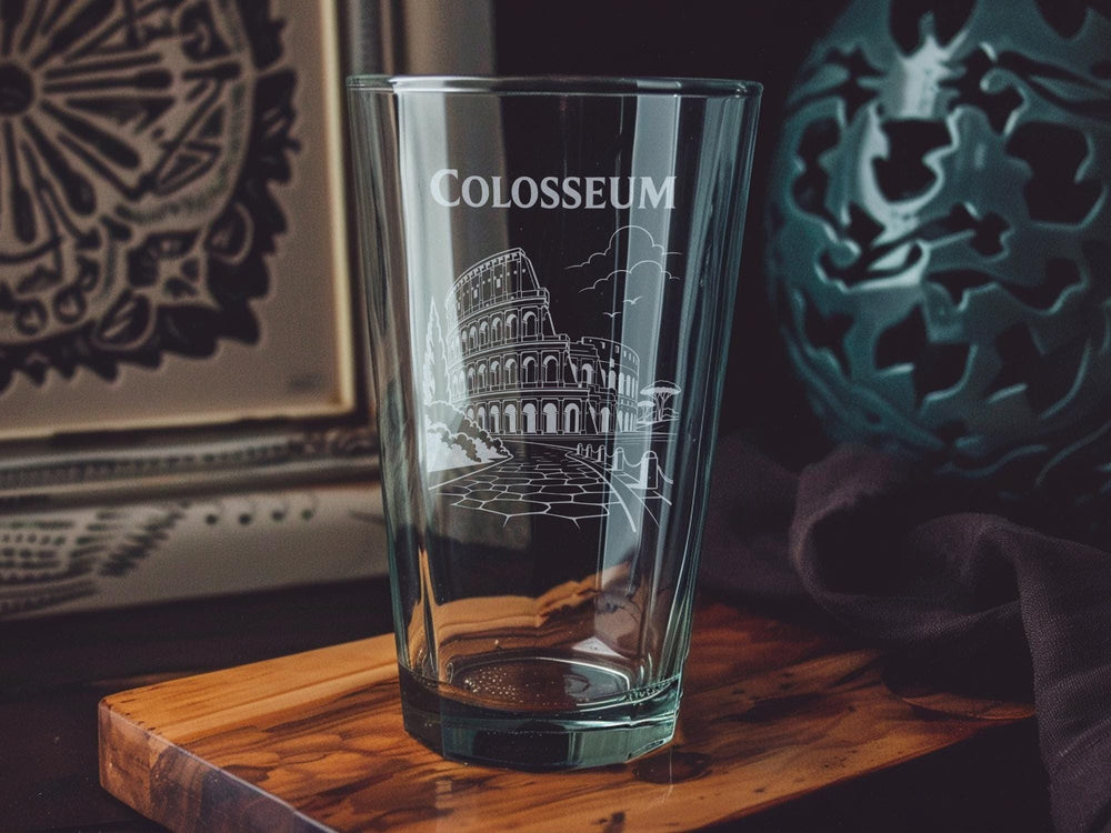 Colosseum Pint Glass, Rome Italy Amphitheater Drinking Glass, Ancient Roman Landmark Souvenir Barware Gift