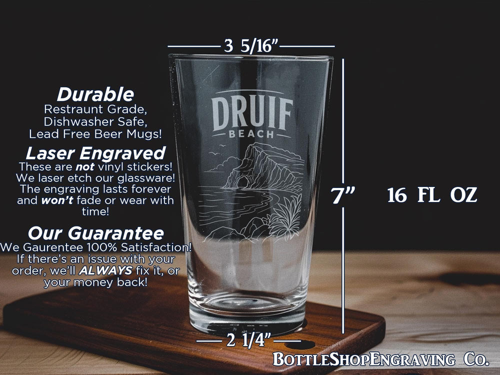 Druif Beach Pint Glass, Aruba Beach Scene Drinkware, Tropical Island Vacation Souvenir Beer Glass