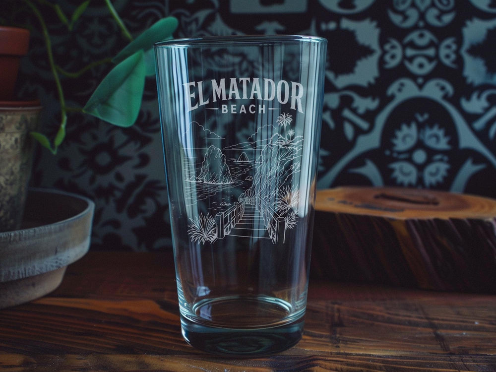 El Matador Beach Pint Glass, Malibu California Coastal Cliffs and Ocean Waves Souvenir Beer Glass, Beach Lover Gift
