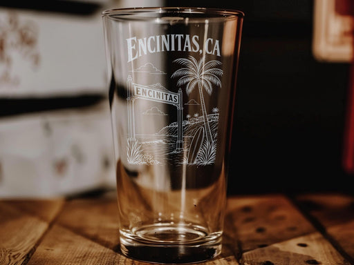 Encinitas CA Pint Glass, Encinitas California Souvenir Beer Glass, Coastal Beach Town Drinkware Gift