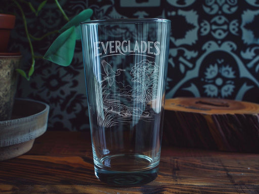 Everglades Pint Glass, Florida Wetlands Souvenir Beer Glass, Alligator Marsh Wildlife Drinking Glass, National Park Gift