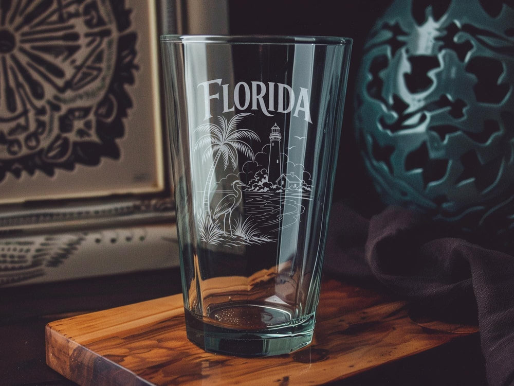 Florida Pint Glass, Florida State Souvenir Beer Glass, Florida Travel Gift, Florida Vacation Keepsake, Florida Theme Drinkware