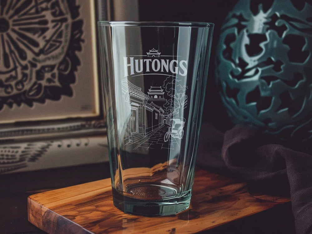 Hutongs Pint Glass, Beijing Hutong Alleyway Streetscape Drinkware, China Historic Neighborhood Travel Souvenir Glass