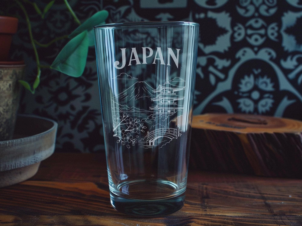 Japan Pint Glass, Japanese Travel Souvenir Drinkware, Japan Skyline Landmark Pint Glass, Tokyo Japan Gift, Japan-Themed Beer Glass
