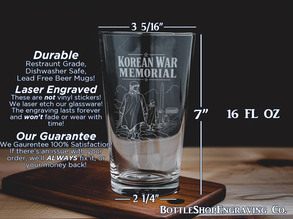 Korean War Memorial Pint Glass, Washington DC Veterans Tribute Glass, Korean War Remembrance Drinkware Gift