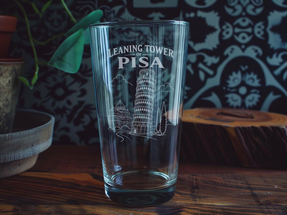 Leaning Tower of Pisa Pint Glass, Pisa Italy Landmark Souvenir Beer Glass, Italian Travel Gift, Tuscany Architecture Drinkware