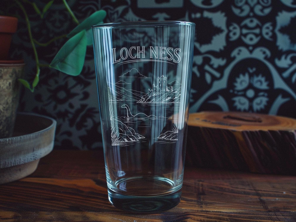 Loch Ness Monster Pint Glass, Scotland Lake Ness Nessie Drinking Glass, Scottish Highlands Myth Creature Beer Glass