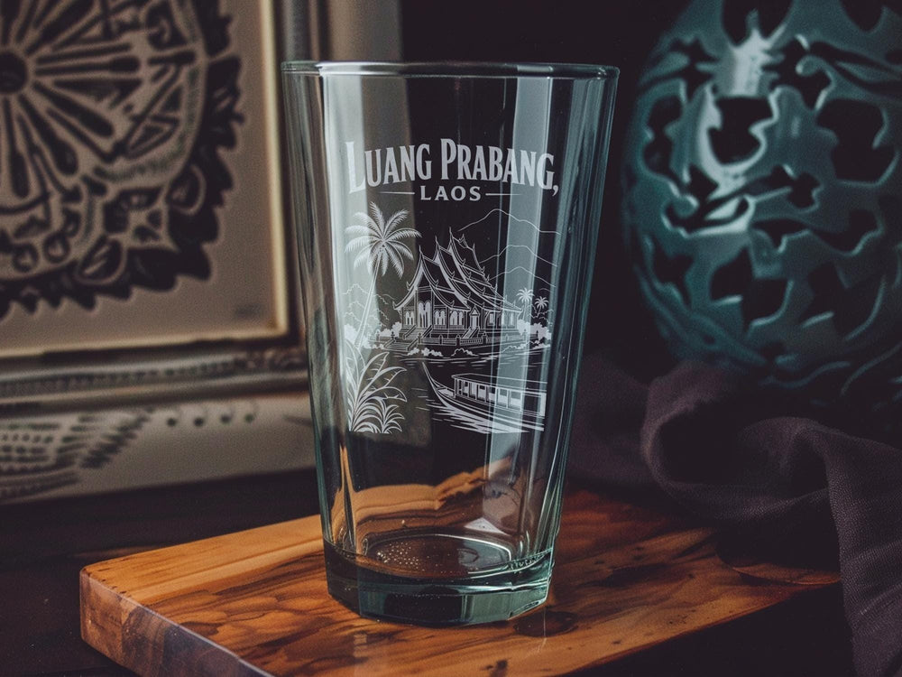 Luang Prabang Laos Pint Glass, Luang Prabang Travel Souvenir Glass, Laos City Landmark Drinkware, Southeast Asia Gift