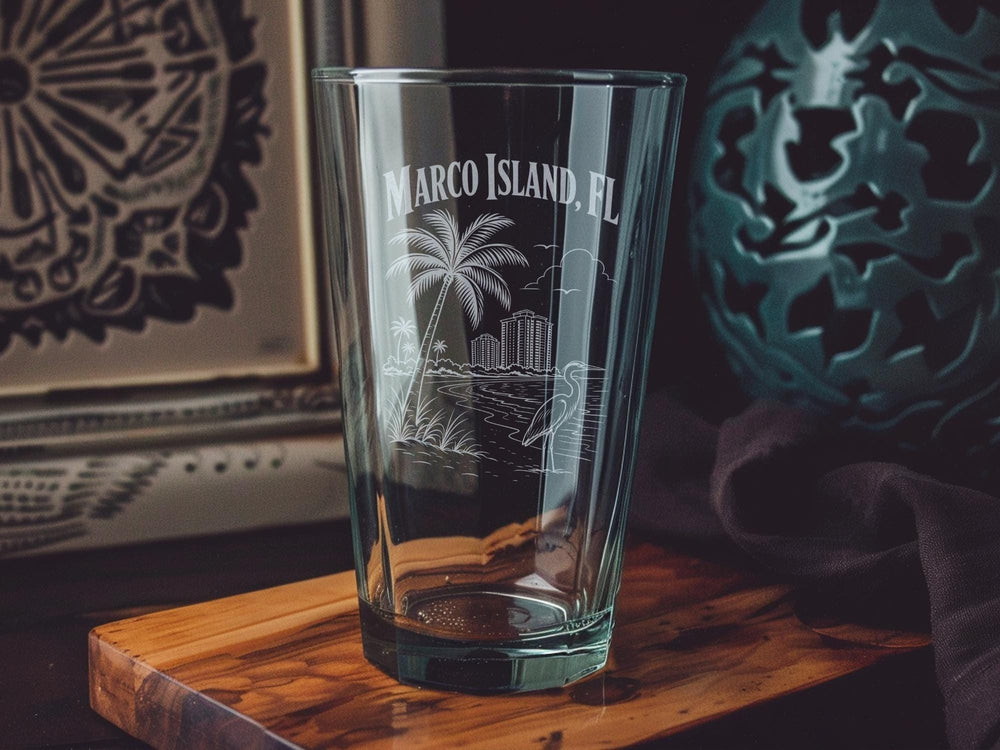 Marco Island FL Pint Glass, Marco Island Florida Souvenir Drinkware, Beach Vacation Gift, Coastal Bar Glass, Florida Gulf Coast Keepsake