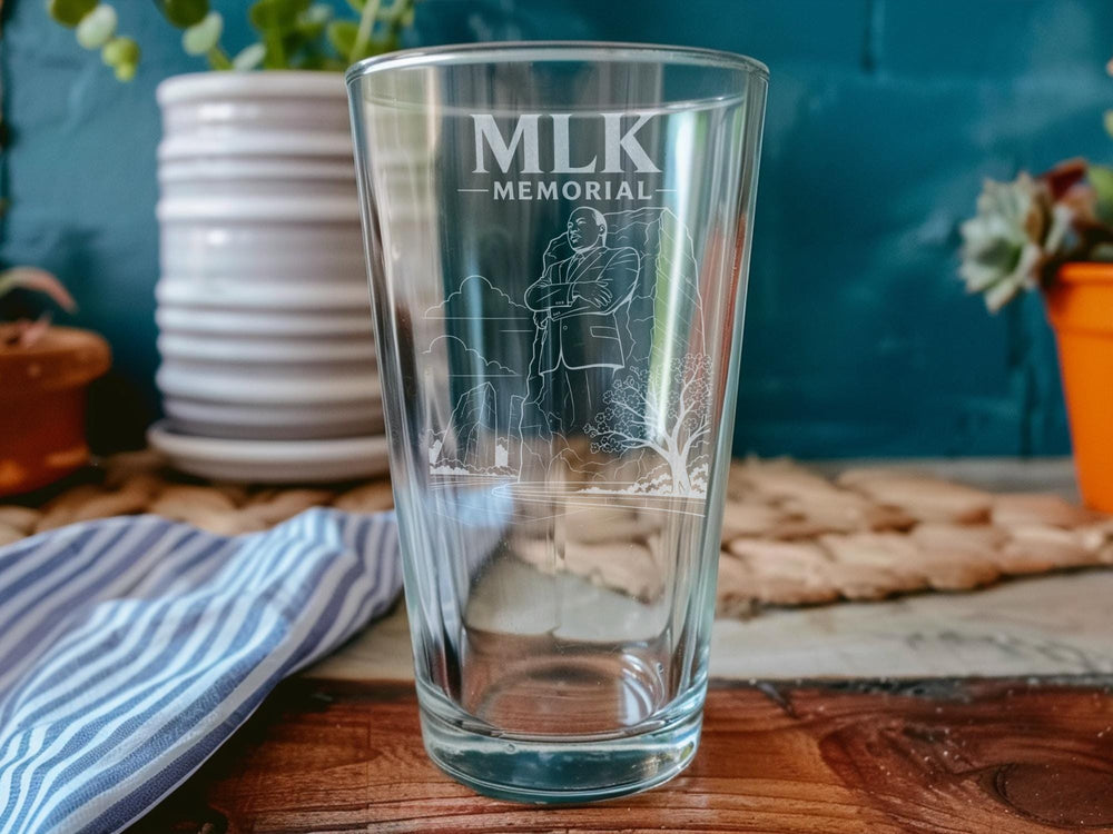 MLK Memorial Pint Glass, Martin Luther King Jr Tribute Glass, Washington DC Landmark Souvenir Beer Glass