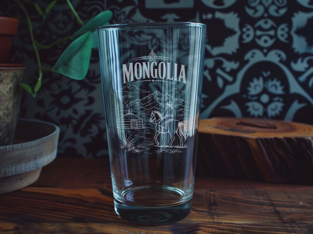 Mongolia Pint Glass, Mongolia Travel Souvenir Beer Glass, Ulaanbaatar Mongolia Gift, Mongolia Map Pint Glass, Mongolia Flag Glass