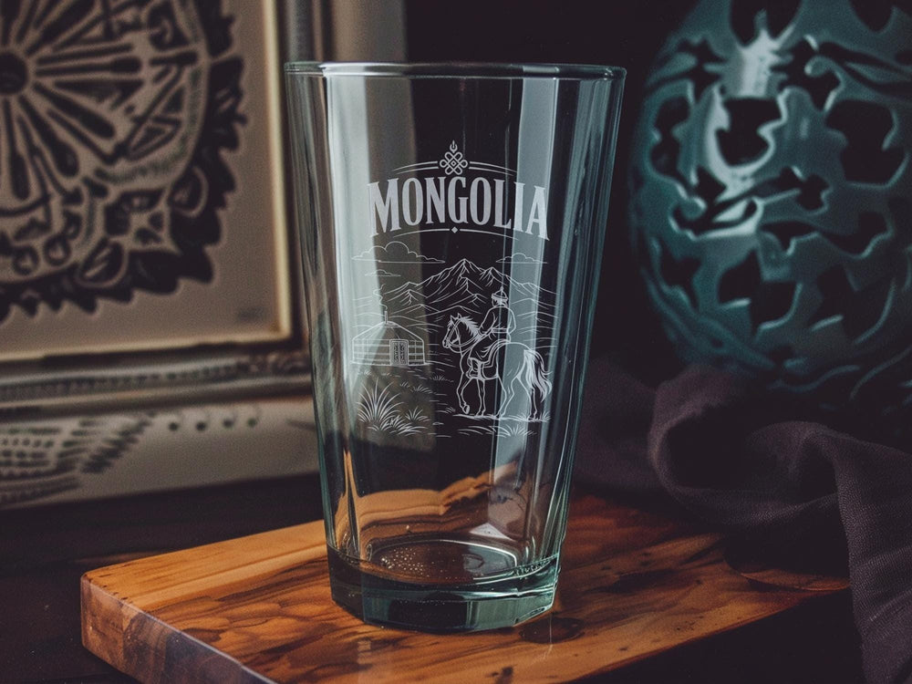 Mongolia Pint Glass, Mongolia Travel Souvenir Beer Glass, Ulaanbaatar Mongolia Gift, Mongolia Map Pint Glass, Mongolia Flag Glass