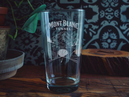 Mont Blanc Tunnel Pint Glass, Alpine Mountain Tunnel Souvenir Glass, France Italy Border Landmark Drinkware