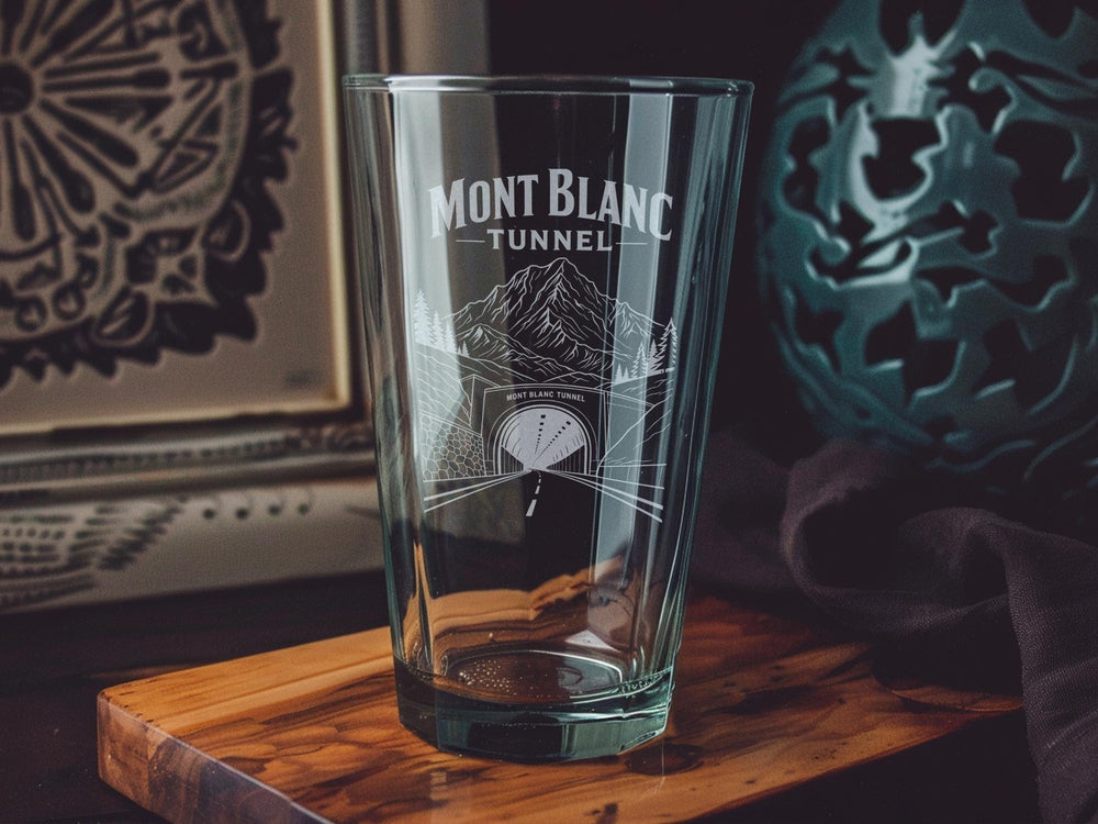Mont Blanc Tunnel Pint Glass, Alpine Mountain Tunnel Souvenir Glass, France Italy Border Landmark Drinkware