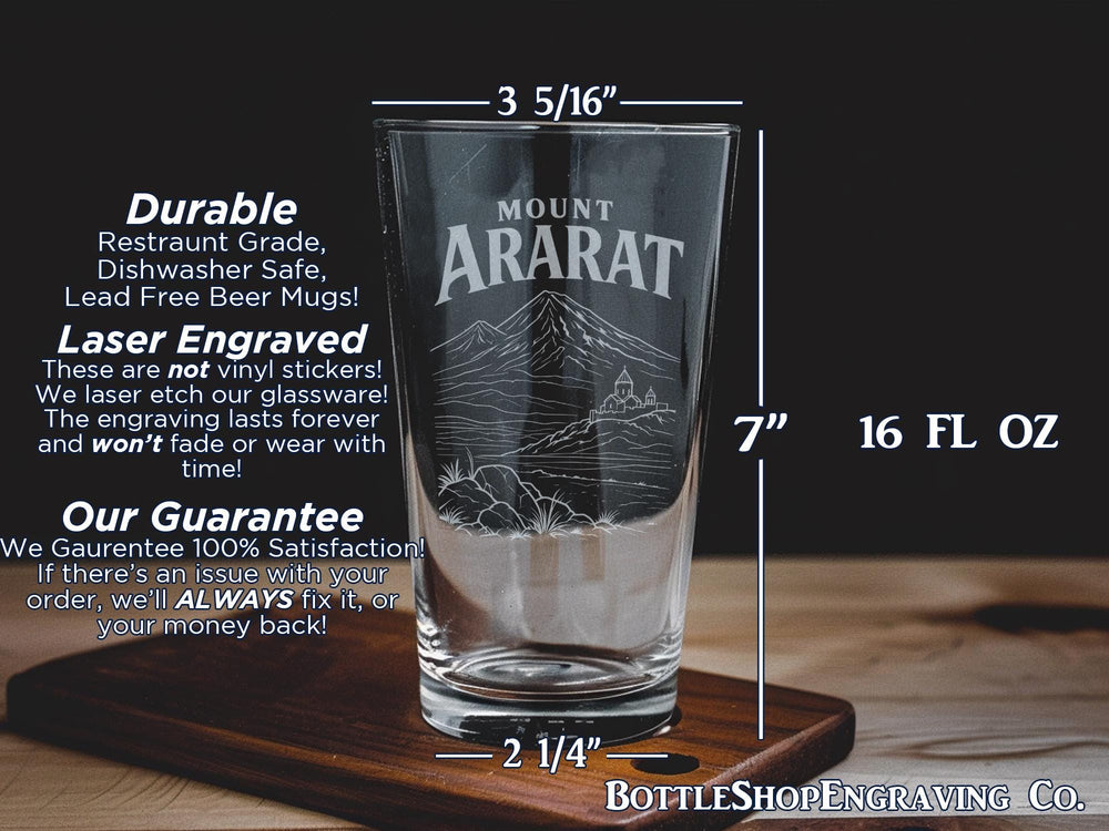 Mount Ararat Pint Glass, Armenia Mountain Souvenir Beer Glass, Ararat Peak Travel Gift, Scenic Mountain Landscape Barware