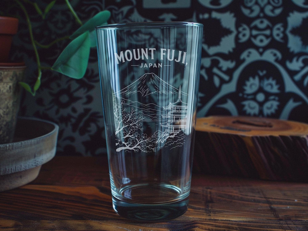 Mount Fuji Japan Pint Glass, Japanese Mountain Landscape Drinking Glass, Japan Travel Souvenir Barware, Sake & Beer Glass Gift