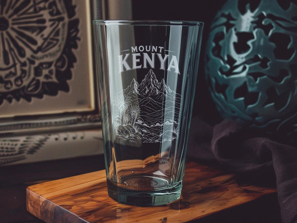 Mount Kenya Pint Glass, Kenya Mountain Souvenir Beer Glass, African Peak Travel Gift, Hiking & Climbing Theme Drinkware