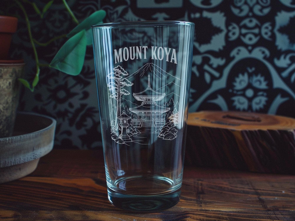 Mount Koya Japan Pint Glass, Sacred Buddhist Temple Mountain Landscape Souvenir Drinkware, Travel Gift Glassware