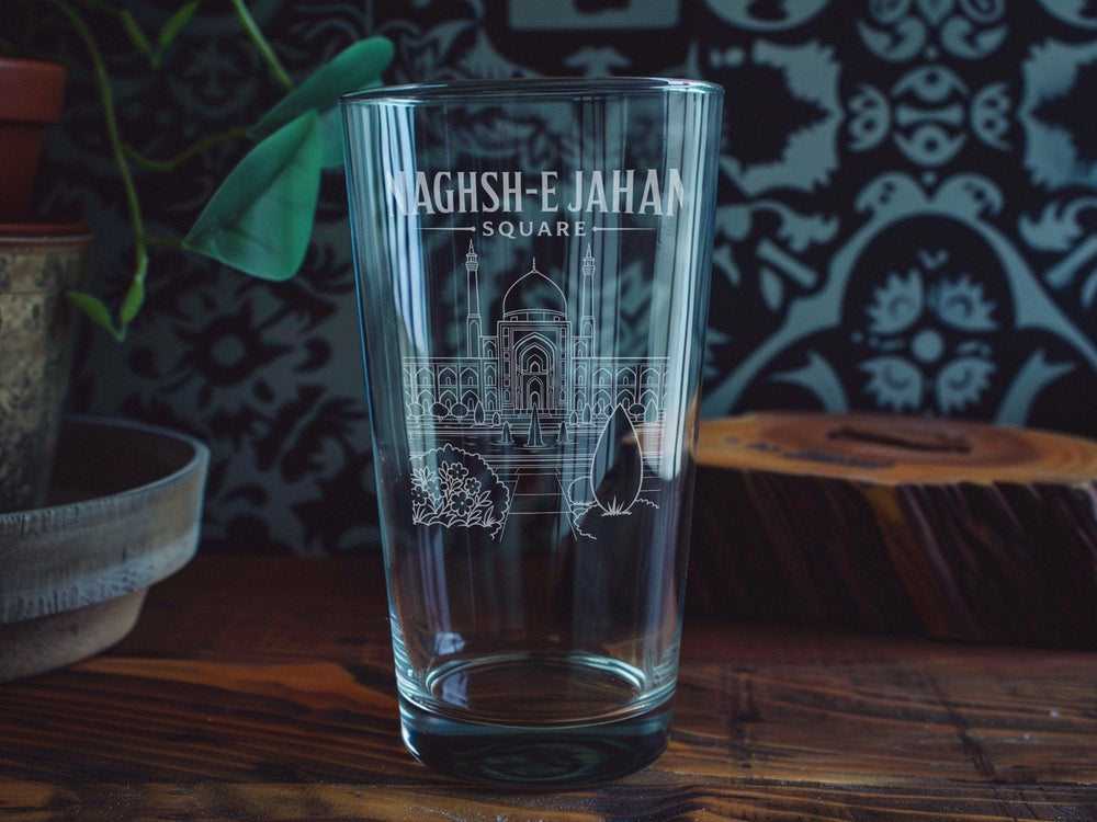 Naghsh-e Jahan Square Pint Glass, Isfahan Iran Landmark Souvenir Beer Glass, Naqsh-e Jahan Plaza Travel Gift