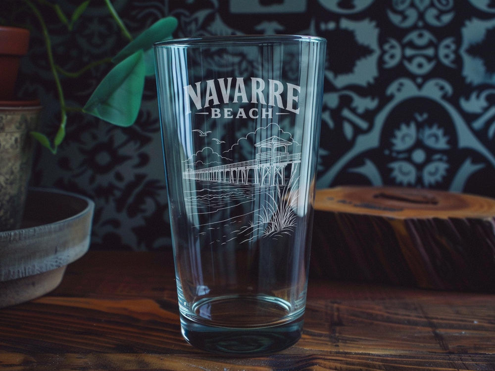 Navarre Beach Pint Glass, Florida Beach Souvenir Beer Glass, Coastal Vacation Drinkware, Gulf Coast Barware Gift