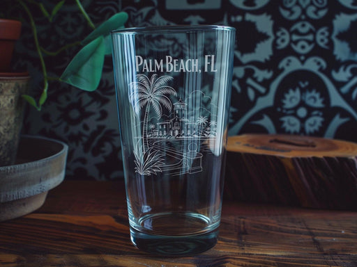 Palm Beach FL Pint Glass, Palm Beach Florida Souvenir Drinking Glass, Coastal Beach Vacation Gift, Florida Travel Bar Glass