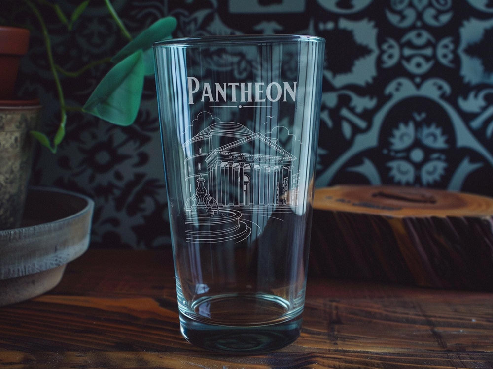 Pantheon Pint Glass, Rome Landmark Drinking Glass, Ancient Roman Temple Souvenir Barware, Italy Travel Gift, Cocktail Beer Glass