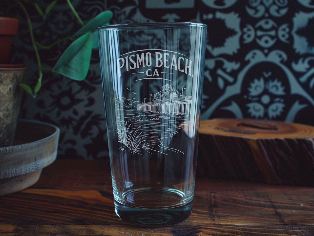 Pismo Beach CA Pint Glass, California Beach Souvenir Drinking Glass, Pismo Beach Vacation Gift, Coastal Barware Glassware