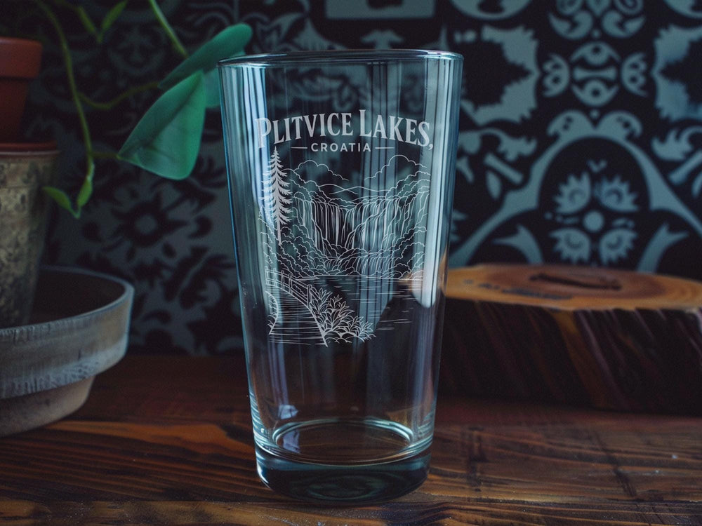 Plitvice Lakes Croatia Pint Glass, Plitvice Lakes National Park Souvenir Beer Glass, Croatia Travel Gift Glassware