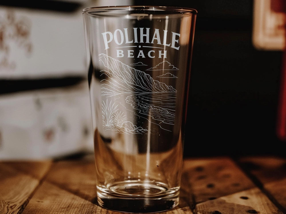 Polihale Beach Pint Glass, Kauai Hawaii Coastal Shoreline Souvenir Drinkware, Beach Lover Gift