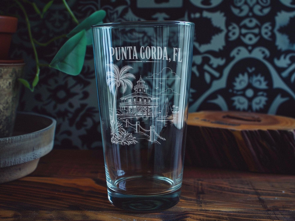 Punta Gorda FL Pint Glass, Punta Gorda Florida Souvenir Drinkware, Coastal Gulf Coast City Gift, Florida Vacation Keepsake