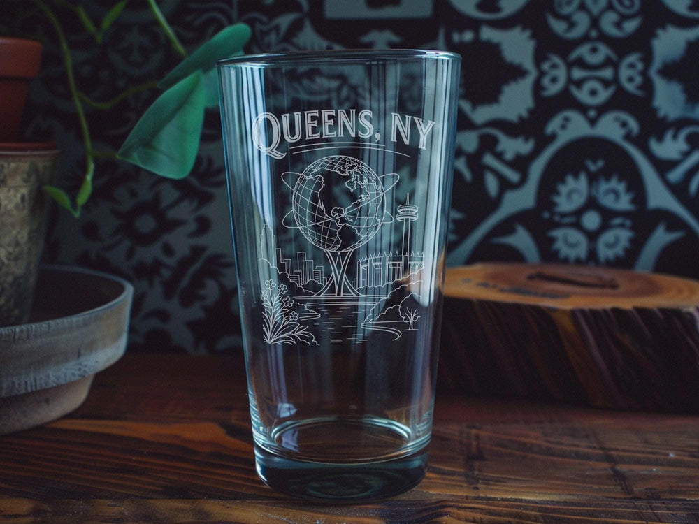 Queens NY Pint Glass, Queens New York Souvenir Beer Glass, NYC Borough Drinkware, Queens Neighborhood Gift, New York City Glassware