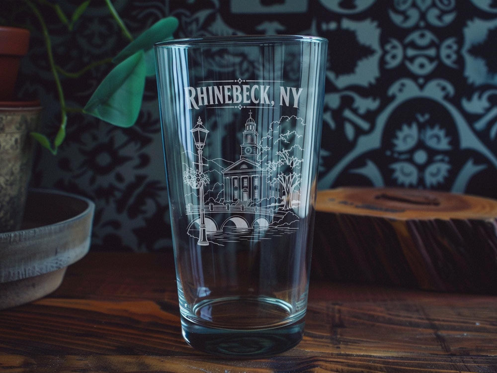 Rhinebeck NY Pint Glass, Rhinebeck New York Souvenir Beer Glass, Hudson Valley Travel Gift, Rhinebeck Town Keepsake Glass