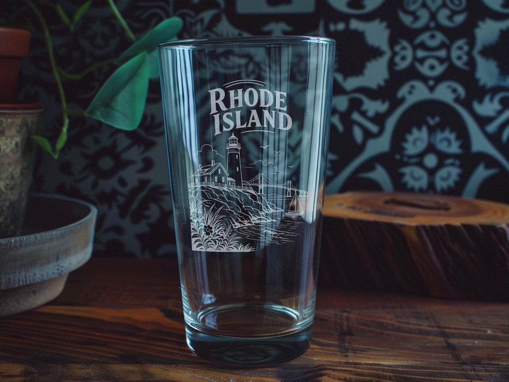 Rhode Island Pint Glass, Ocean State Souvenir Beer Glass, Rhode Island Travel Gift, New England Barware, State Pride Glassware