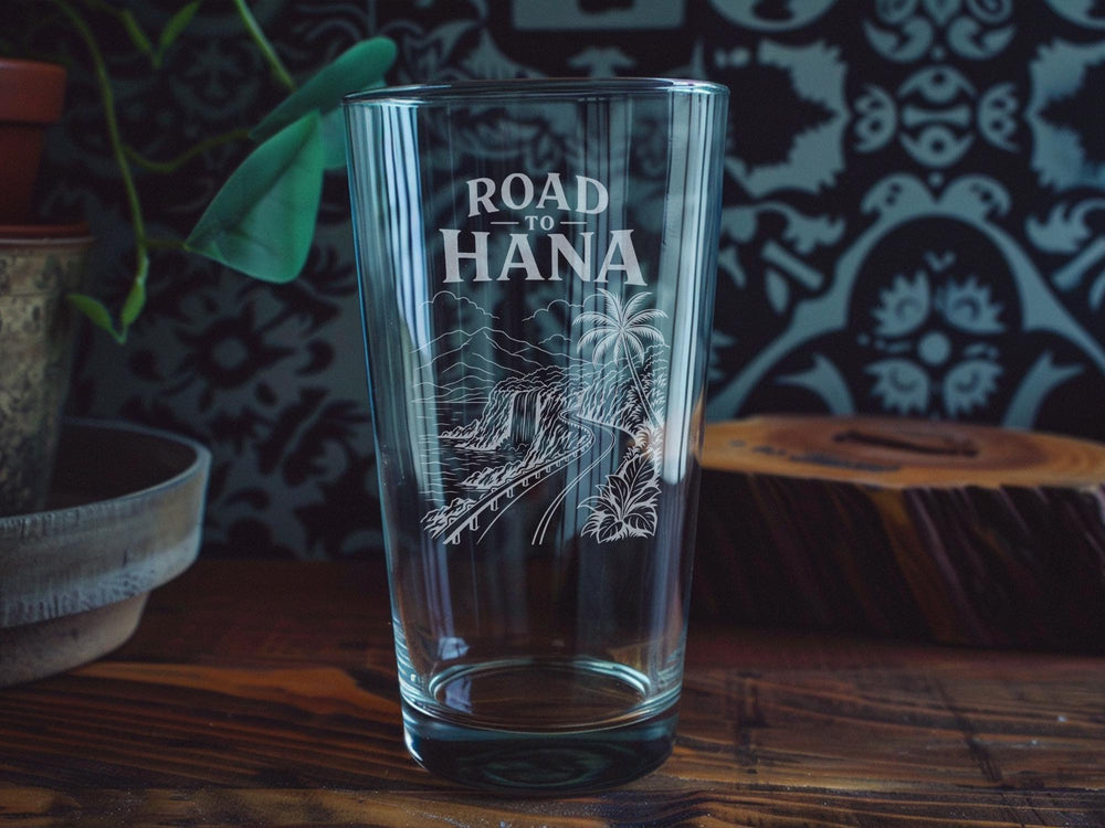 Road to Hana Maui Hawaii Scenic Drive Pint Glass, Hana Highway Travel Souvenir Glass, Island Road Trip Drinkware