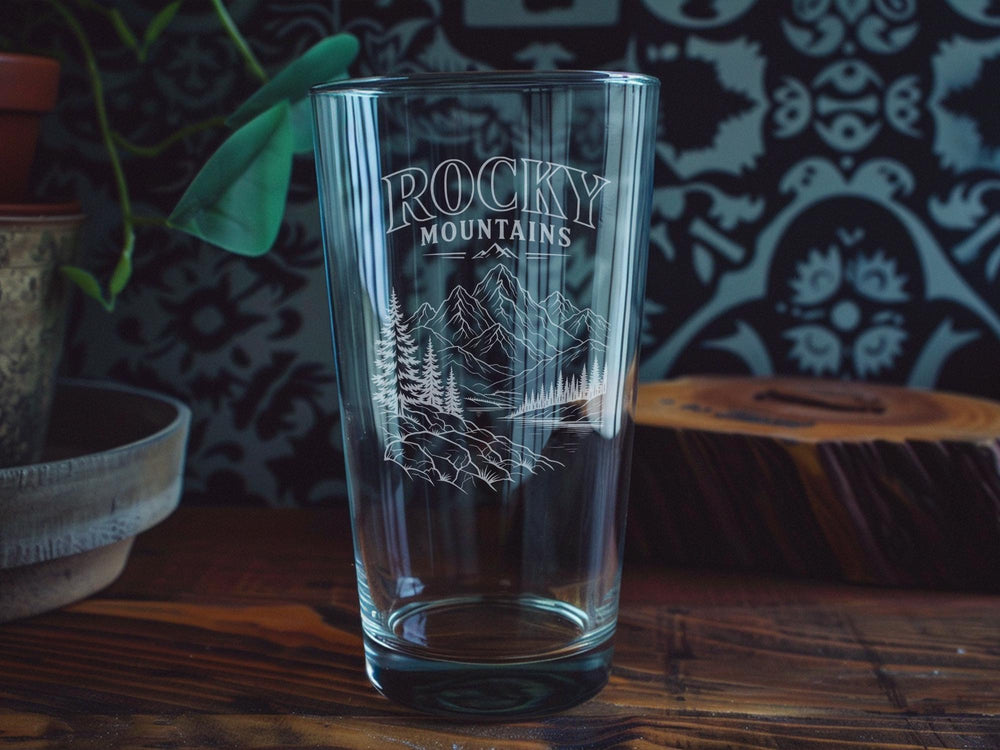 Rocky Mountains Pint Glass, Mountain Range Scenic Landscape Drinkware, Colorado Rockies Souvenir Beer Glass Gift