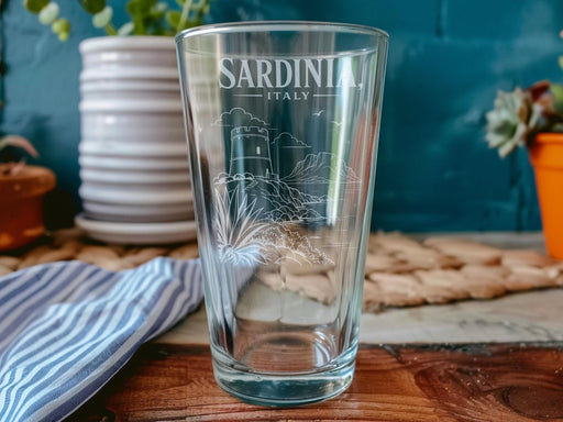 Sardinia Italy Pint Glass, Sardegna Souvenir Beer Glass, Italy Island Travel Gift, Mediterranean Vacation Keepsake Glass