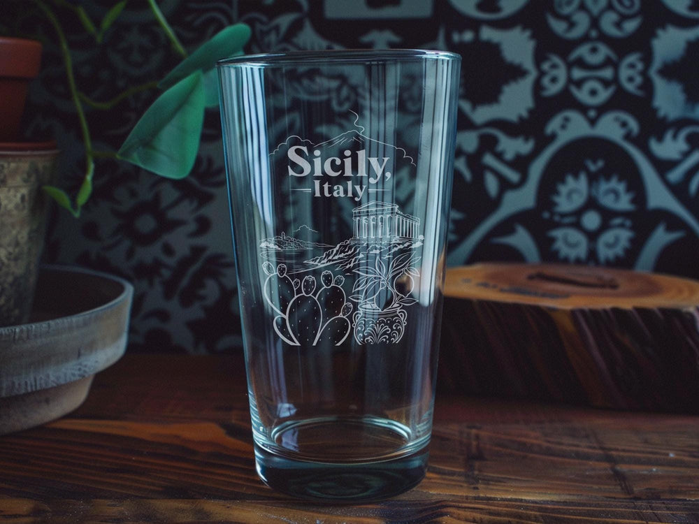 Sicily Italy Pint Glass, Sicily Travel Souvenir Beer Glass, Italian Island Vacation Gift, Sicily Destination Drinkware