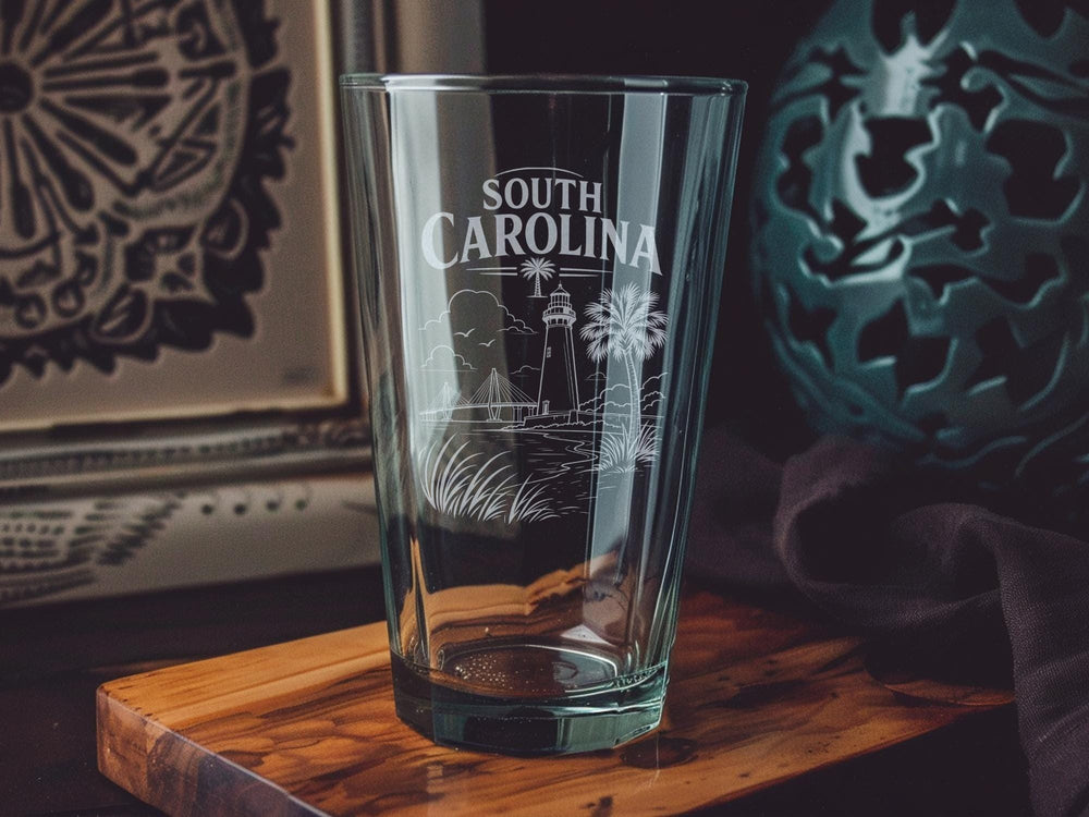 South Carolina Pint Glass, South Carolina State Souvenir Beer Glass, South Carolina Gift for Home Bar, Charleston Myrtle Beach Theme Glass