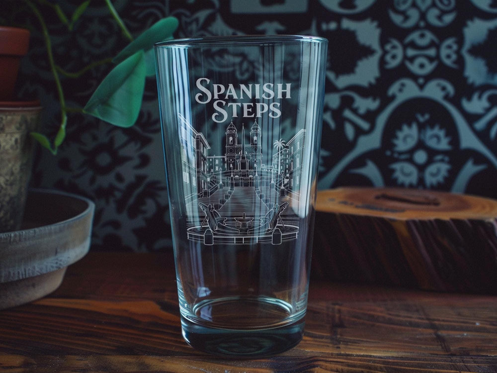 Spanish Steps Rome Italy Pint Glass, Piazza di Spagna Landmark Souvenir Glass, Travel Gift for Rome Lovers